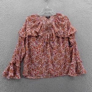 J Crew Ruffle Crinkle Chiffon Top Blouse Women XS Orange Womens Fete Floral‎